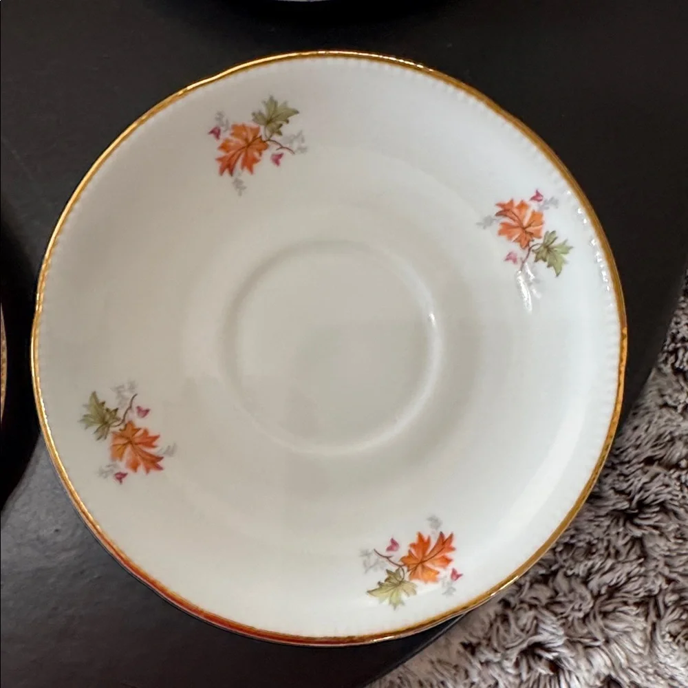 Winterling Bovaria Germany Autumn Leaves Set of 4 Saucers 6” Gold Trim Porcelain